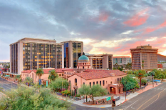 downtown view of county courthouse and city hall buildings