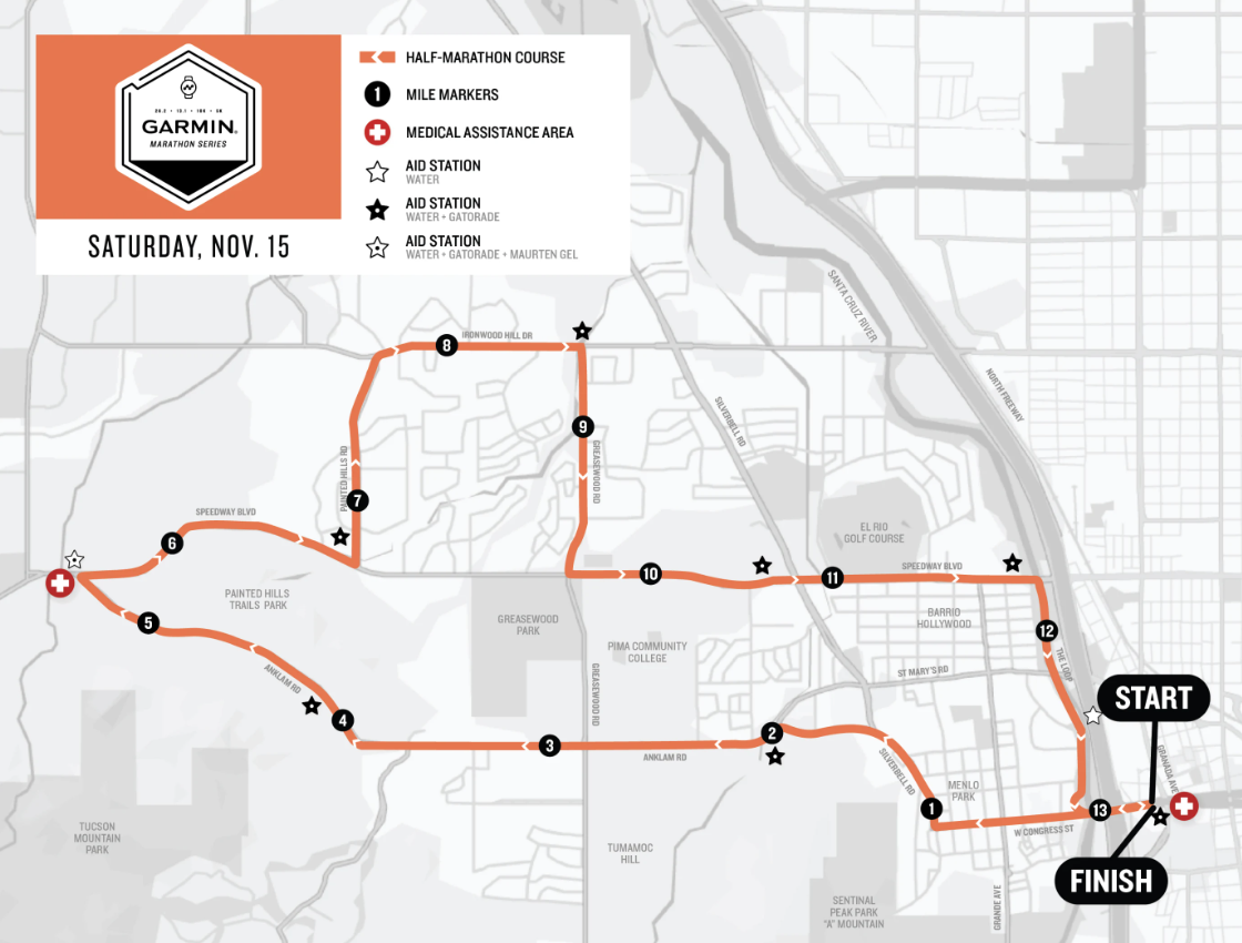 Garmin Half Marathon Route with Mile Markers.png