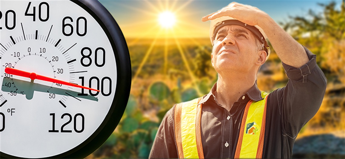City worker with sun in the background on a thermometer over 100 degreesHeat-worker-760x350.jpg
