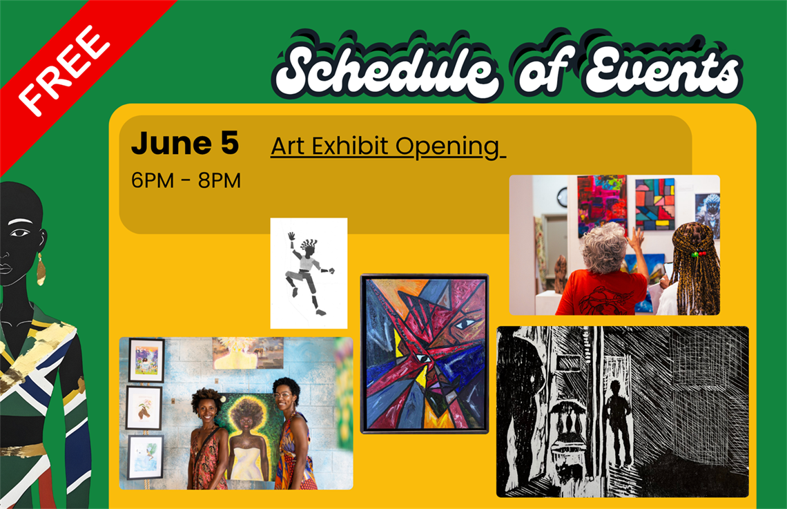 Flyer for art exhibit opening at the drawing studio on June 5