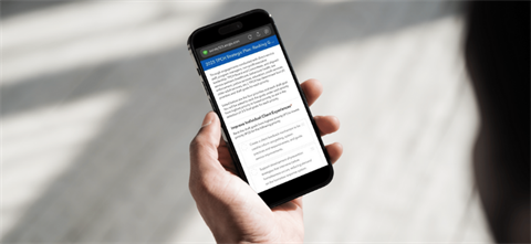 Person holding cellphone that has the TPCH Strategic Plan Survey open
