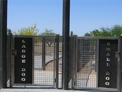 Gates for large and small dog areas at Purple Heart Park