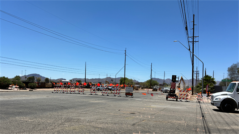 Closure with barricades at Grant Road Road and Flowing Wells Road