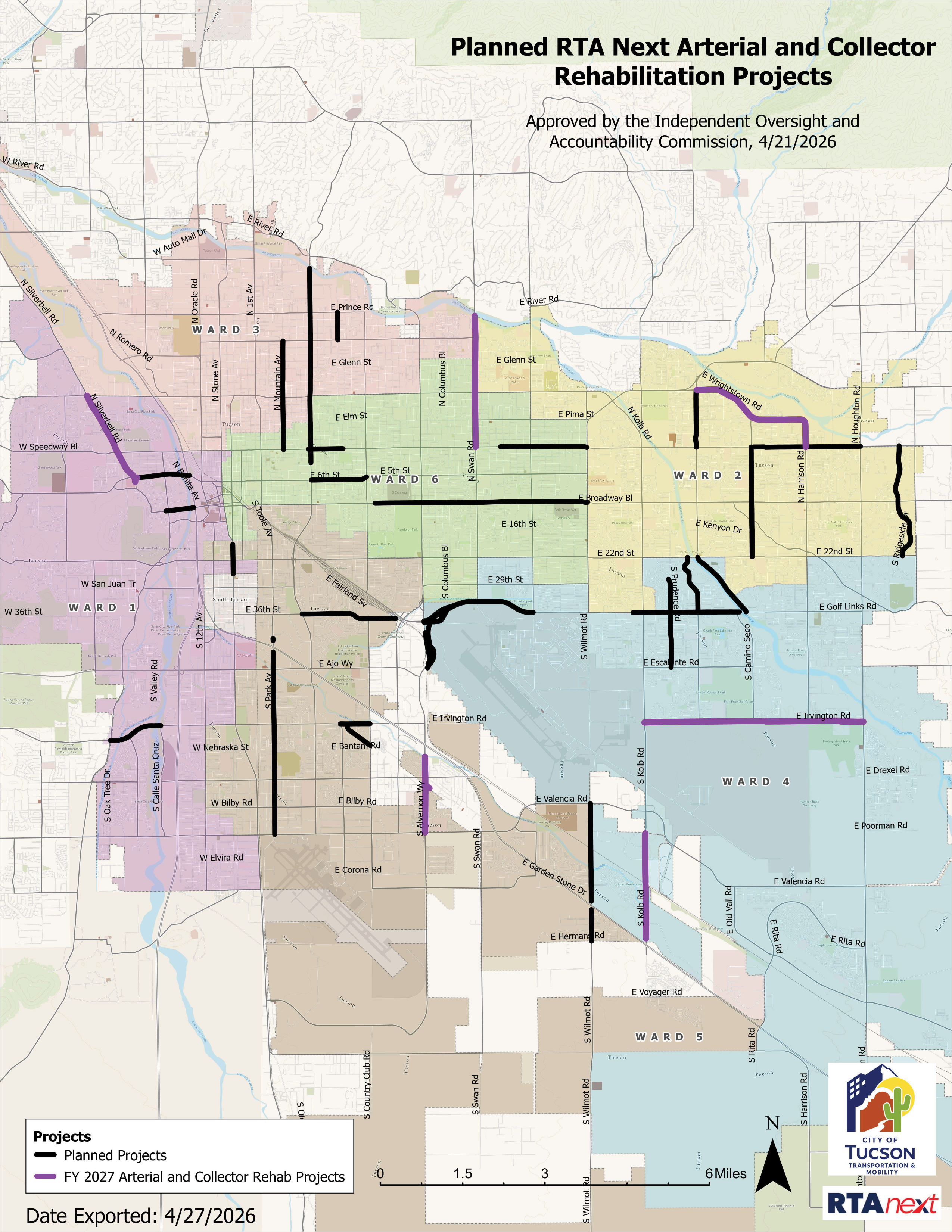 Approved list map of RTA Next Arterial and Collector Rehab Projects